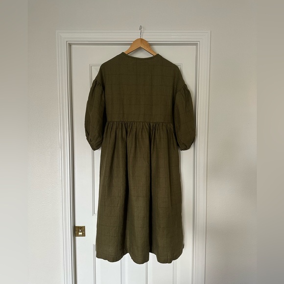 Not Perfect Linen Montmarte Dress - Loden Check Linen - S - Picture 5 of 10